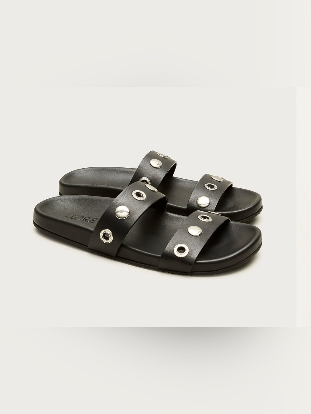 Nib J.Crew Black Double-Strap Kira Slide/Sandals With Silver Grommets; Size 8/9